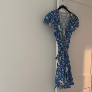 Doen silk Blue Floral Midi Dress